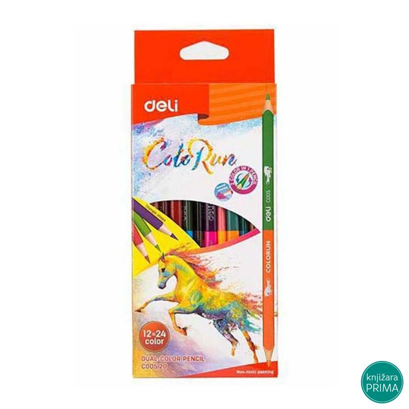 Drvene bojice 12 DELI Color Run dvobojne 