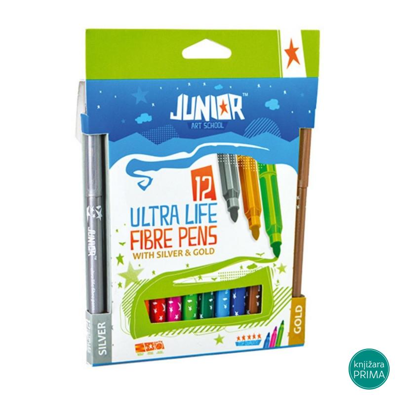 Flomasteri 10+2 JUNIOR Ultra Life sa zlatnom i srebrnom 