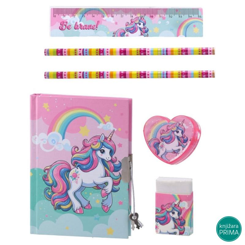 Dnevnik i set pribora jednorog 