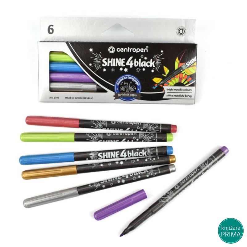 Flomasteri 6 CENTROPEN - Shine 4 Black 