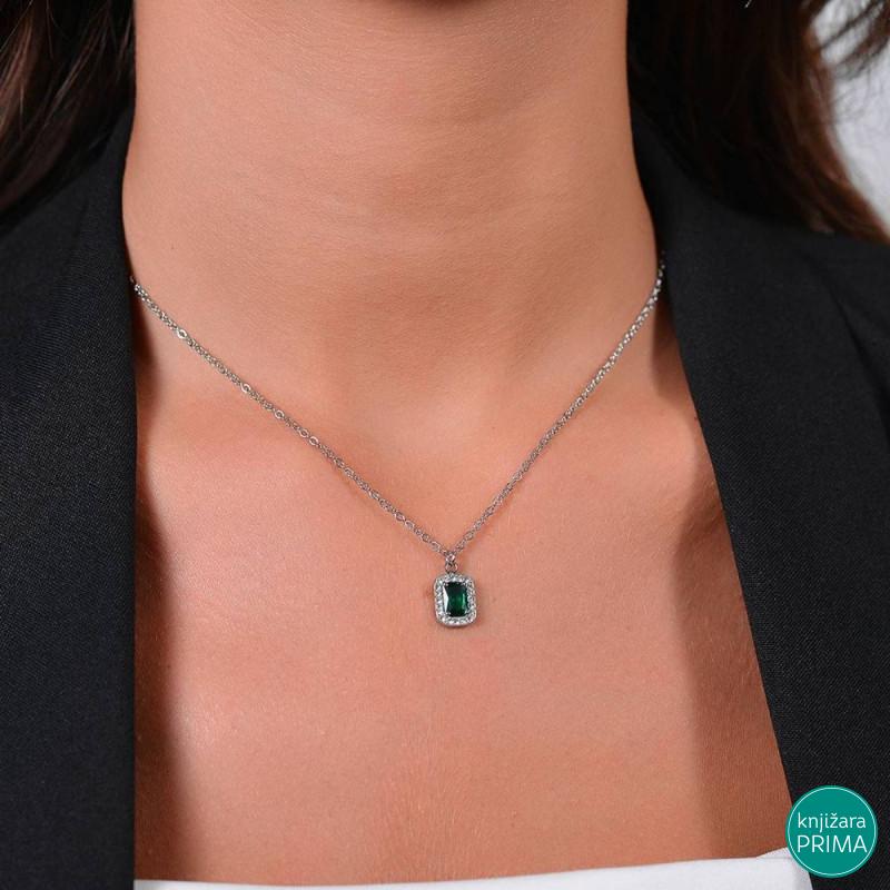 Ogrlica LUCA BARRA zeleni kristal 