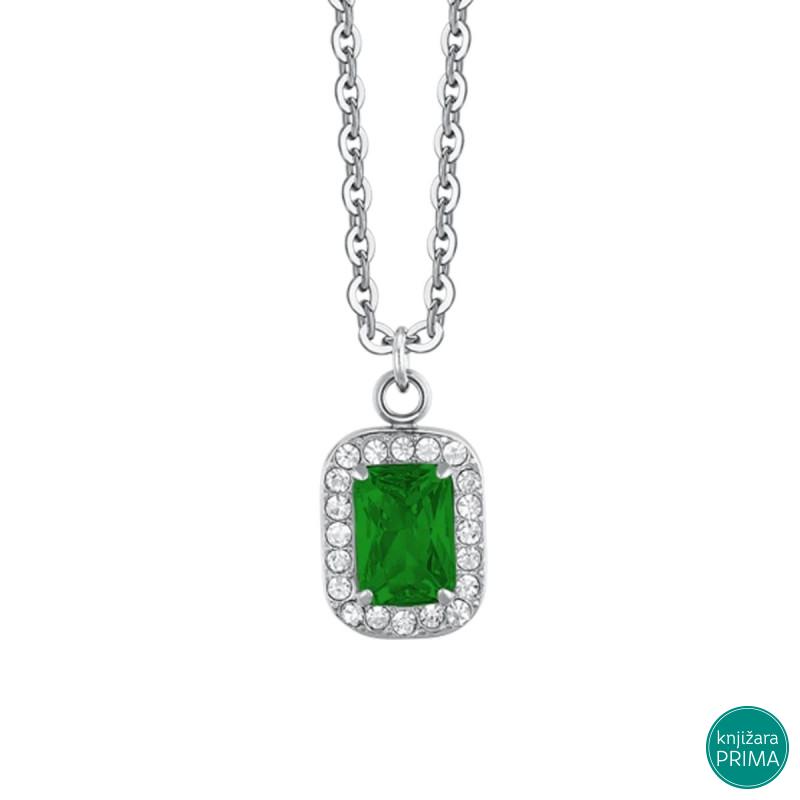 Ogrlica LUCA BARRA zeleni kristal 