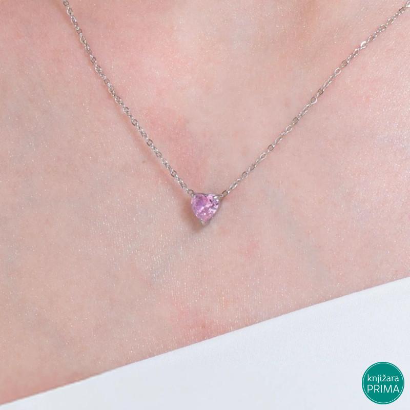 Ogrlica LUCA BARRA kristal roze srce 