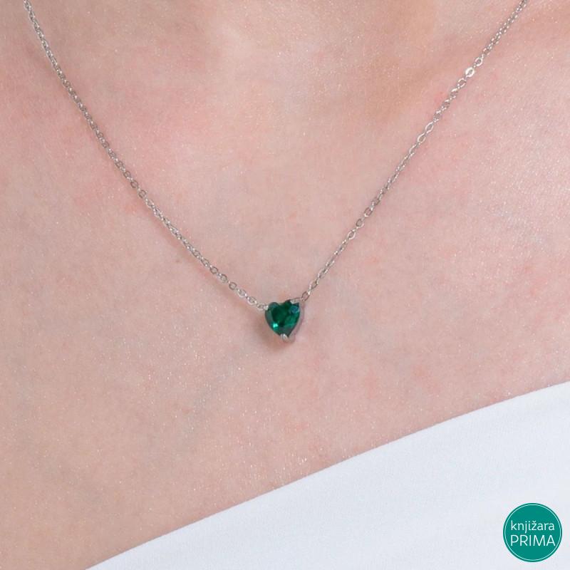 Ogrlica LUCA BARRA kristal zeleno srce 