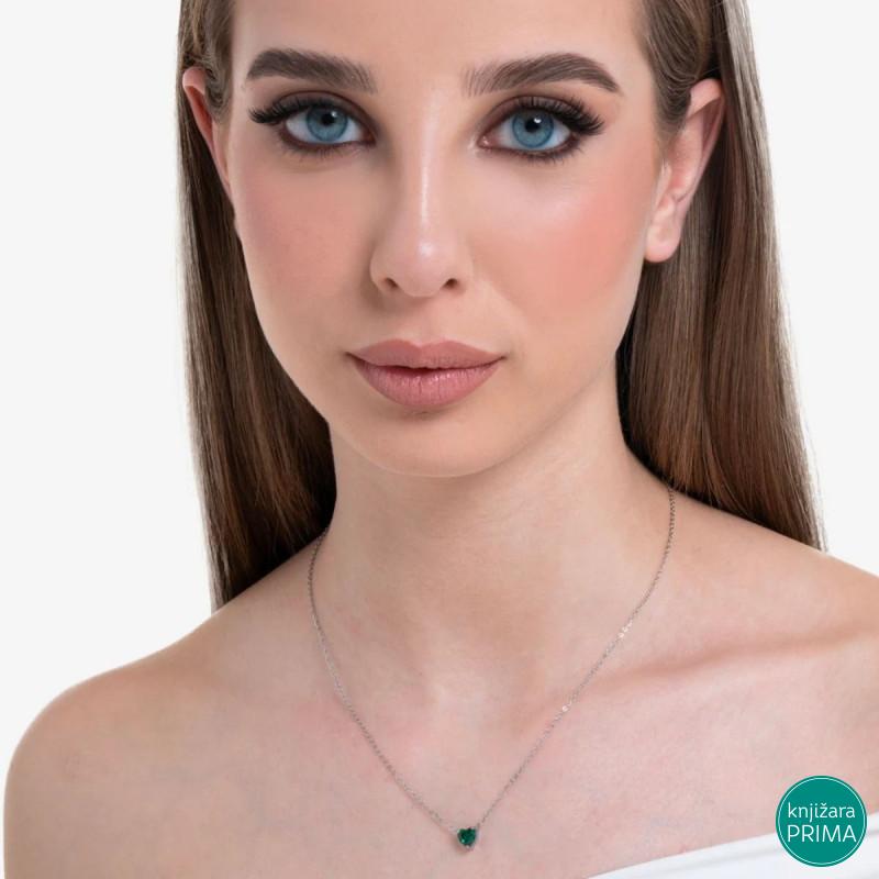 Ogrlica LUCA BARRA kristal zeleno srce 