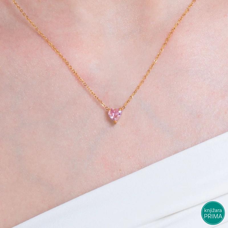 Ogrlica LUCA BARRA kristal roze srce 