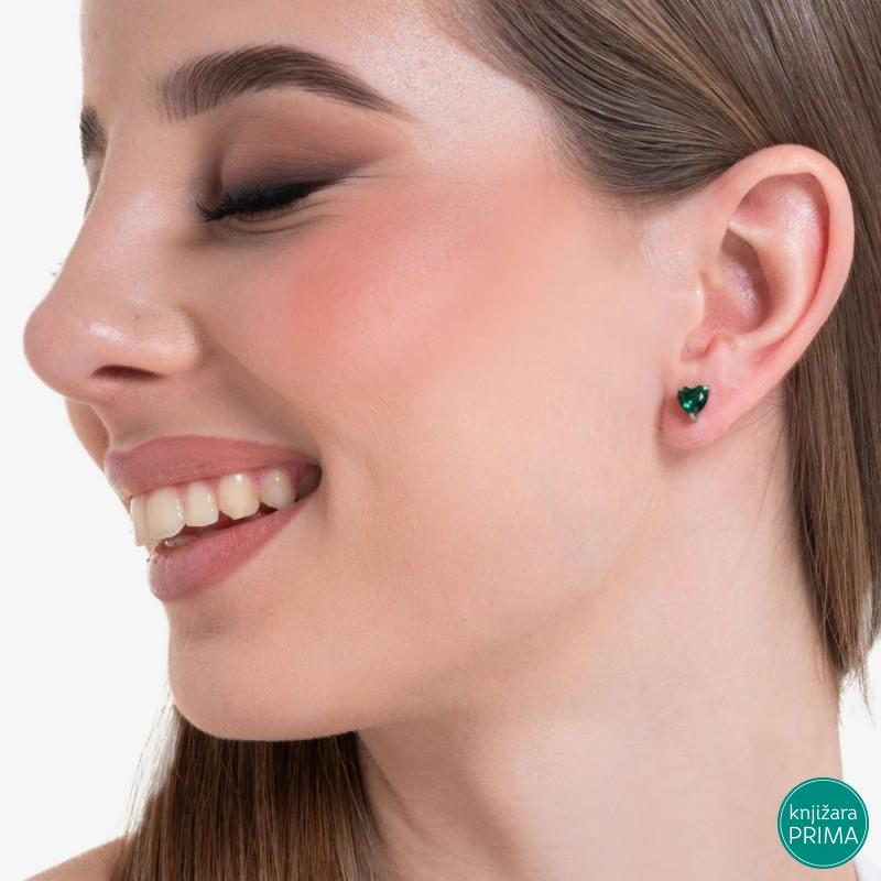 Minđuše LUCA BARRA zeleni kristali srca 