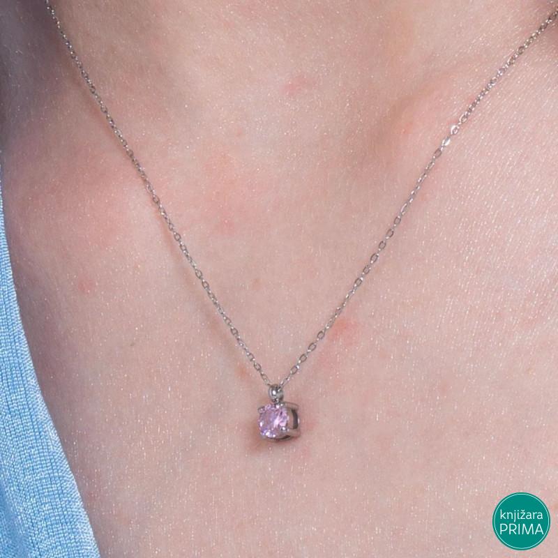 Ogrlica LUCA BARRA roze cirkon 