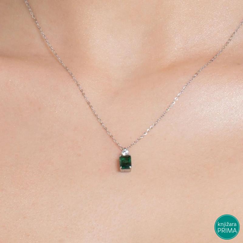 Ogrlica LUCA BARRA zeleni kristal 