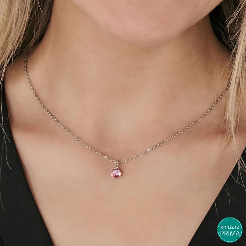 Ogrlica LUCA BARRA roze kristal 