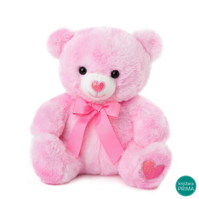 Roze meda sa mašnom plišana igračka 20cm 