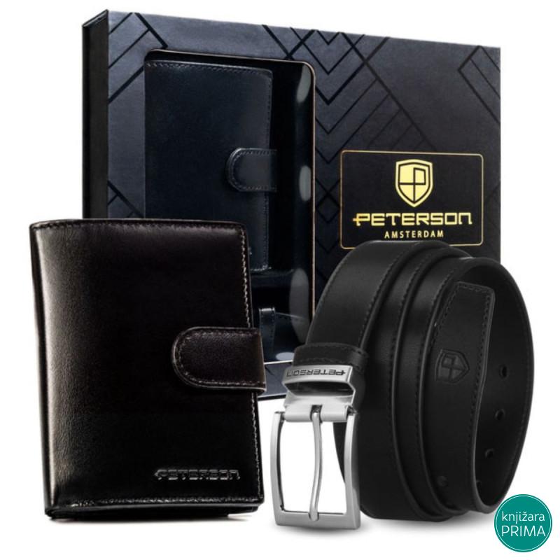 Kožni poklon set PETERSON kaiš i novčanik 