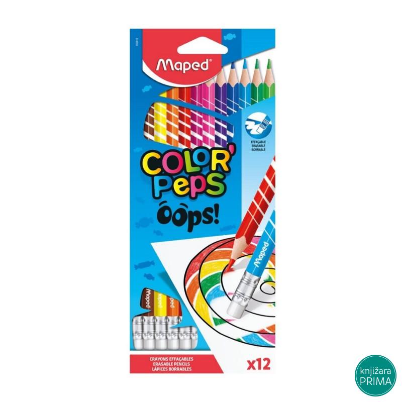 Drvene bojice 12 MAPED Oops sa gumicom 