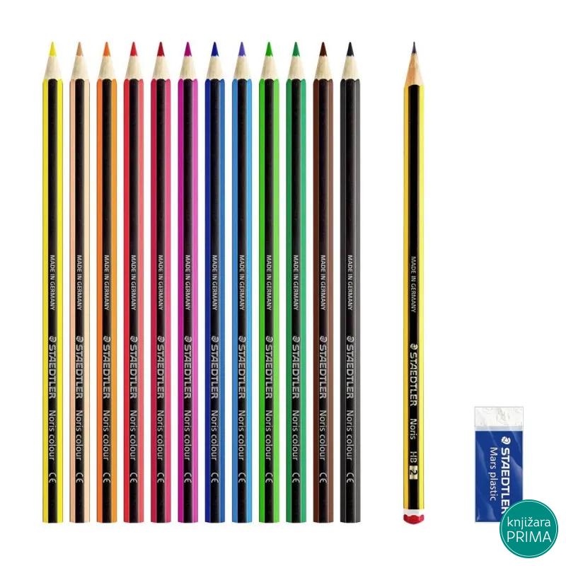 Drvene olovke 12 STAEDTLER Noris + gumica + grafitna olovka 